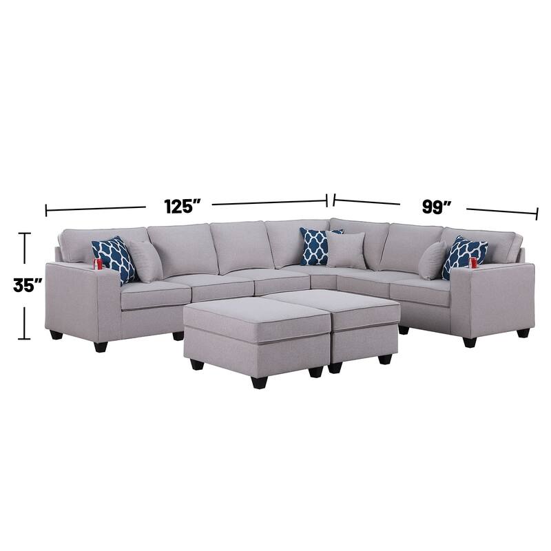 8 Piece L-Shape Sectional Sofa with 2 Ottomans in Light Gray
