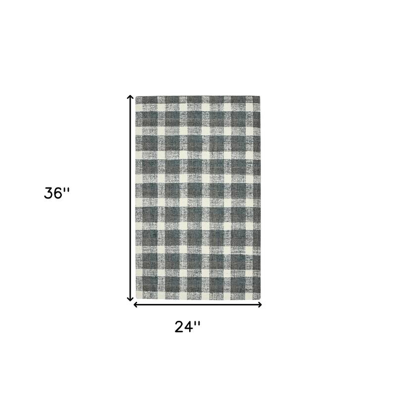HomeRoots Plaid Transitional Rectangle Area Rug - 36.00 in. x 24.00 in. x 0.45 in.