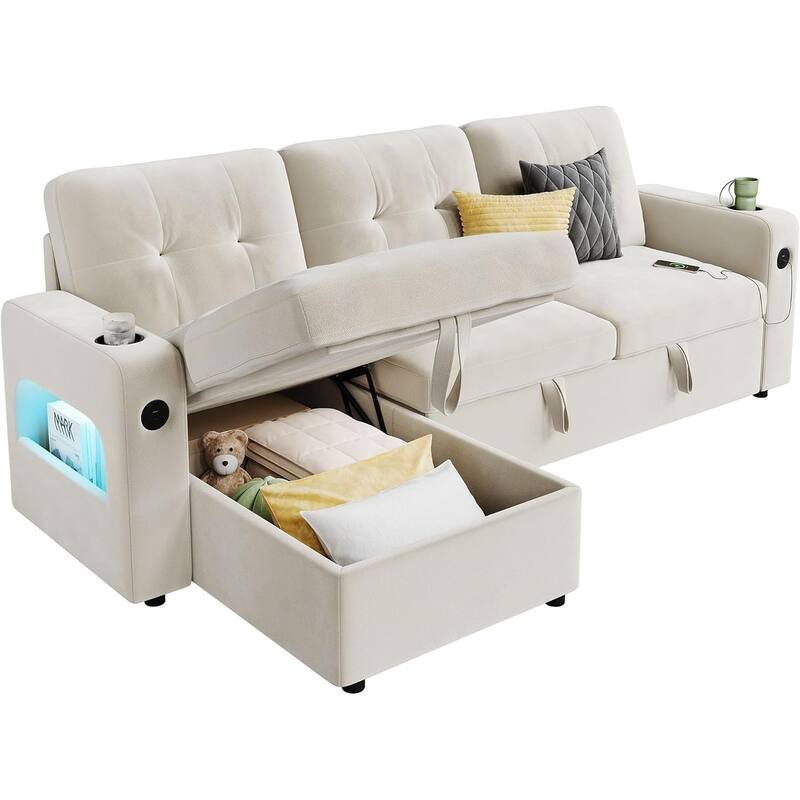 84" Sleeper Sofa Bed, Modular Sectional Cloud Couch with Reversible Storage Model