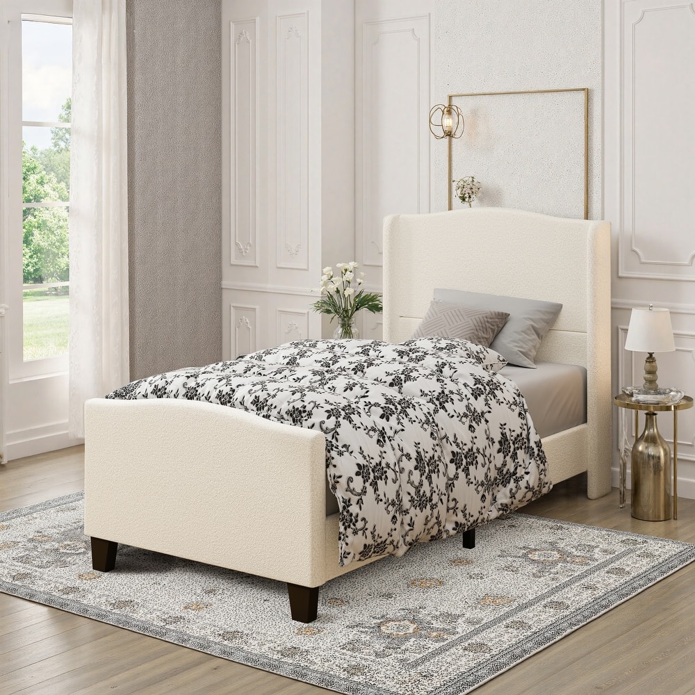 GDFStudio - Jane 49.21" High Back Upholstered Headboard Bed Frame with High Footboard