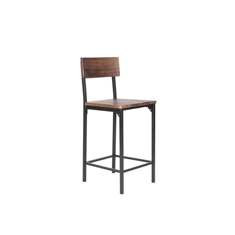 HomeRoots Set of Two 25" Brown and Black Solid Wood and Metal Counter Height Bar Chairs