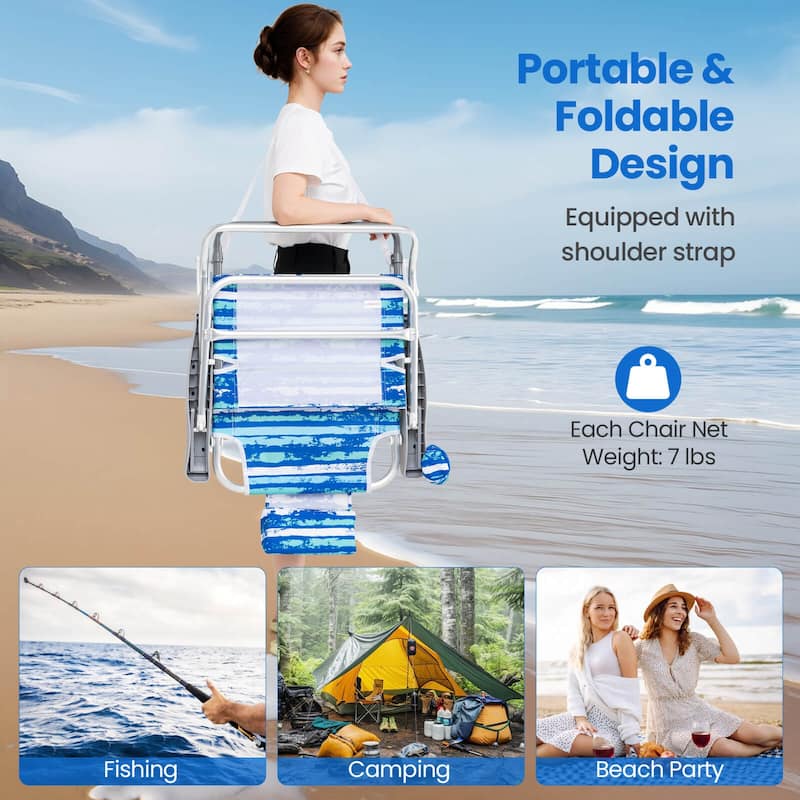 Costway 2 Pack Folding Beach Chair Lightweight Lay Flat Lounge Chair