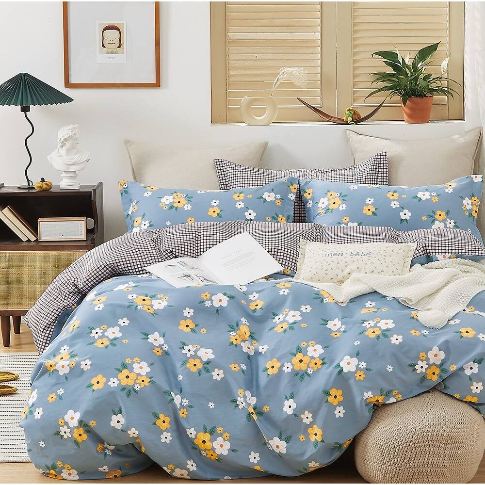 Rae 100 Cotton Reversible Comforter Set Blue Yellow Black Full Queen Shefinds