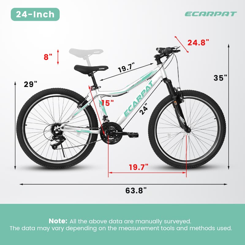 24 Inch Mountain Bike For Teens Students,21 Speed Front Suspension Fork V Brakes Twist Shifter Ideal For Commuting School