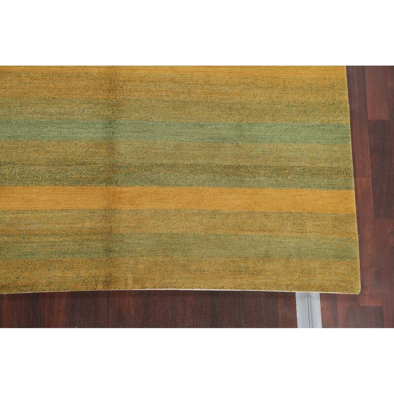 Vegetable Dye Striped Nepalese Oriental Area Rug Wool Handmade Carpet - 6'2" x 8'11"