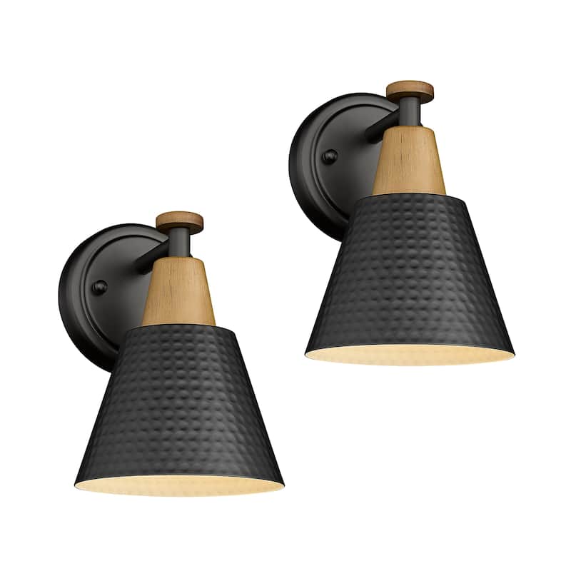 Modern Bathroom Vanity Light, Hammered Metal Shade - 2 Pack - Black-1Light