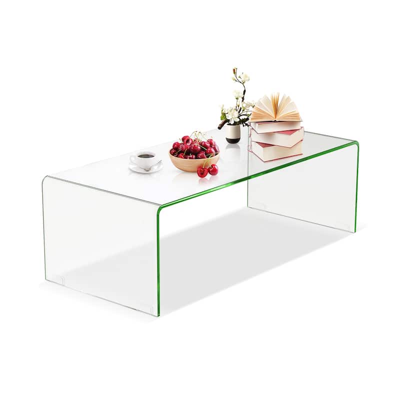 Costway Tempered Glass Coffee Table Accent Cocktail Side Table Living - 42.5"L × 20"W ×14" H