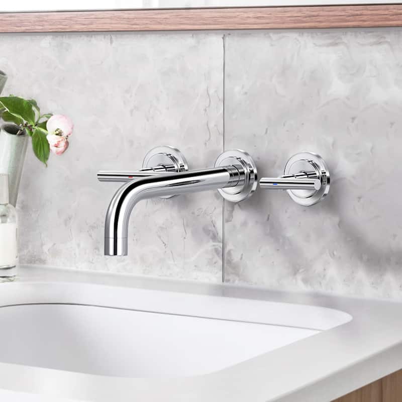 WOWOW Double Handle Wall Mount Bathroom Sink Faucet