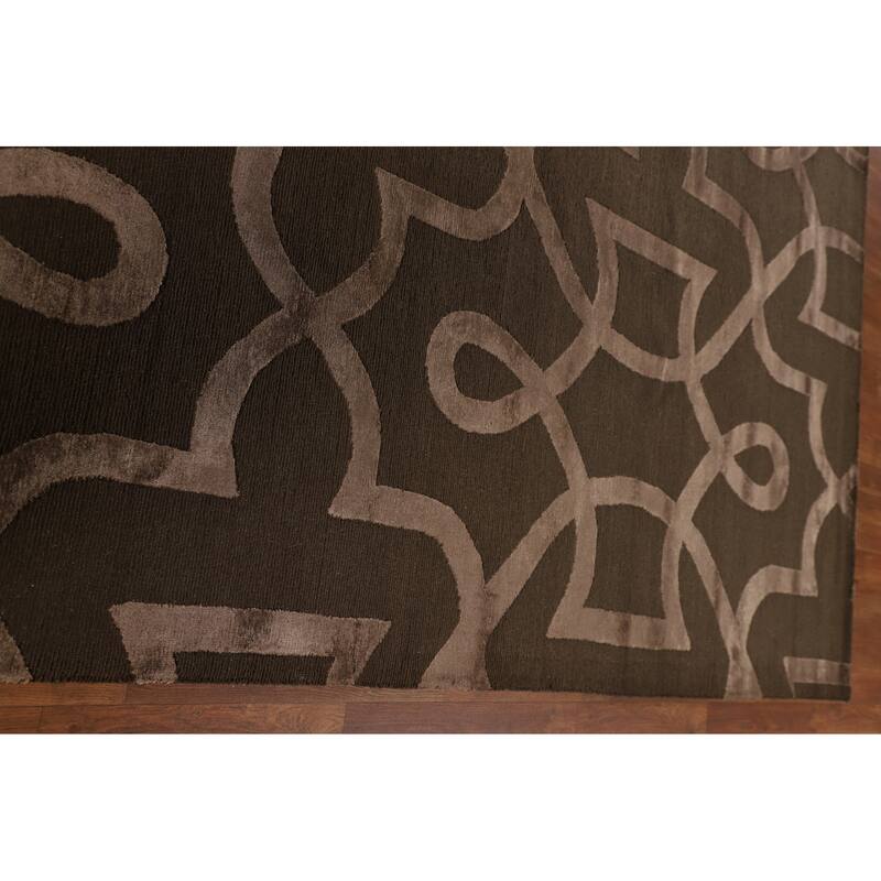 Brown Nepalese Indian Area Rug Hand-Knotted Wool Carpet - 9'1" x 11'10"