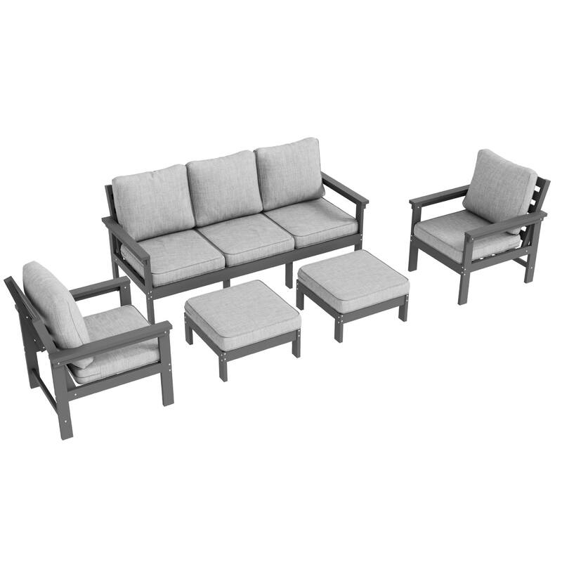 All-weather HIPS Outdoor Sofa Set with Detachable Cushions (Set of 5)