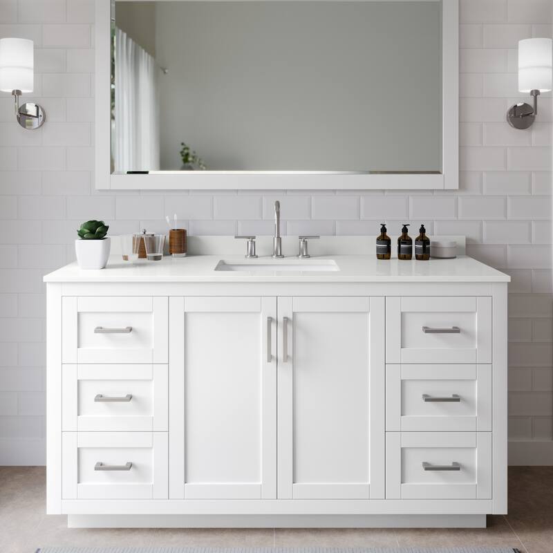 Wyndham Collection WCF292960S-QTZ-US3M58 Miranda 60" Free Standing - White / White Quartz Top / Brushed Nickel Hardware