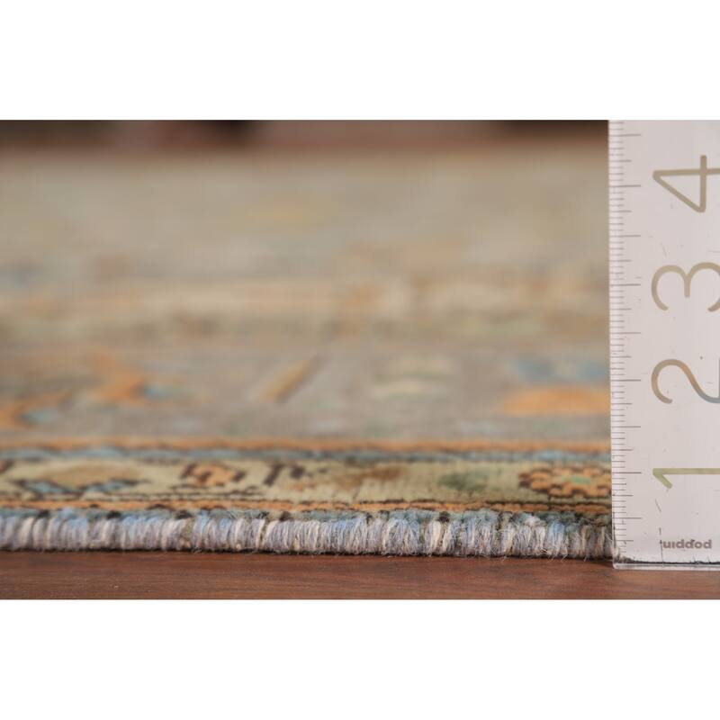 Grey Geometric Tabriz Vintage Persian Area Rug Handmade Wool Carpet - 8'1" x 11'3"