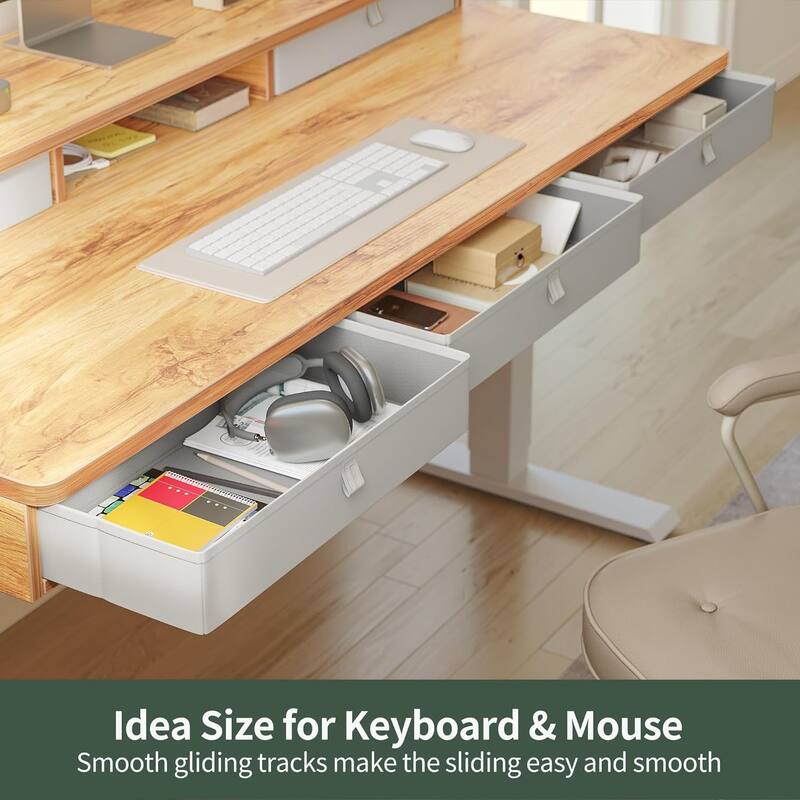 FEZIBO Height Adjustable Electric Standing Desk with 5 Drawers, Table with Storage Shelf, Sit Stand Desk