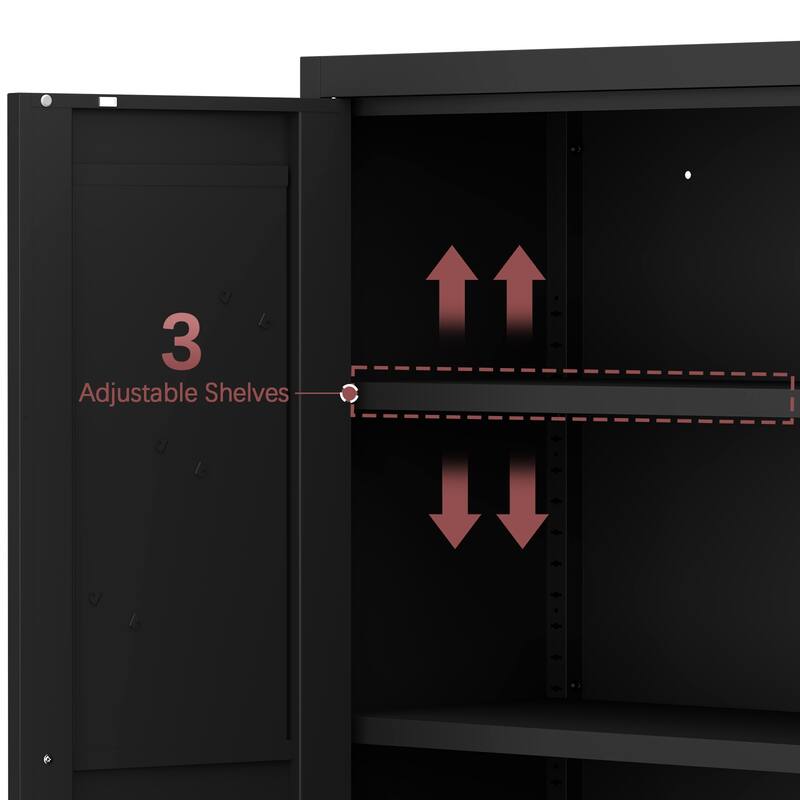 Anmytek Black 2-Door Storage Cabinet with Adjustable Shelves Anti-Tipping Magnetic Closure