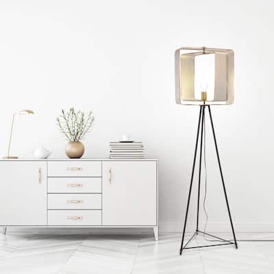 Tate River of Goods Black Metal and Gold Square Shade 60-Inch Floor Lamp - 16.25" x 6" x 60"