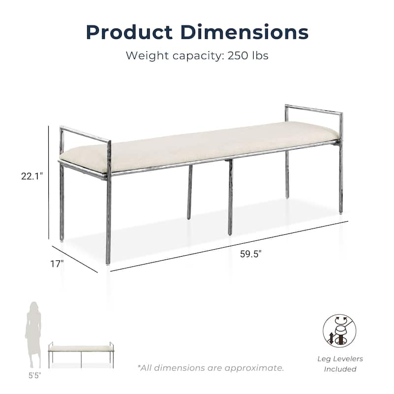 Furniture of America Zayen Modern 4-Piece Queen Size Hammered Metal Platform Bedroom Set with 2 Nightstands and Bench