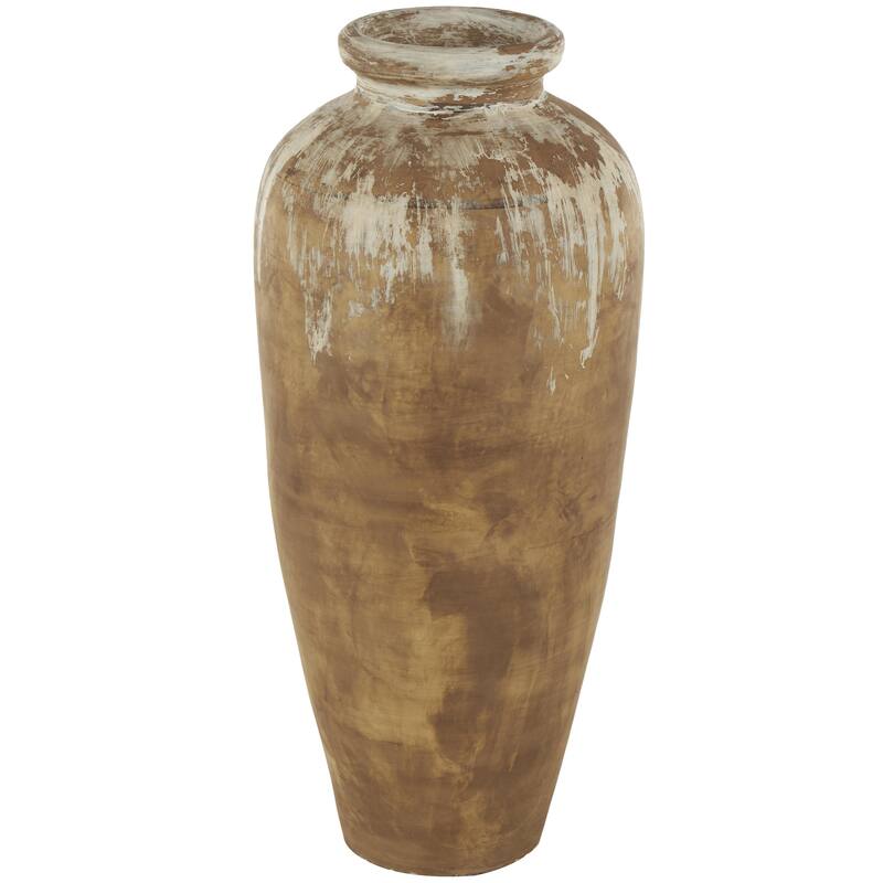 Ceramic Antique Style Distressed Patina Vase with Beige Accents - Brown - Roche River Decor - Brown