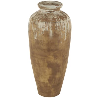 Ceramic Antique Style Distressed Patina Vase with Beige Accents - Brown - Roche River Decor