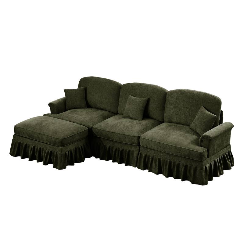 GDFStudio - Mid Century Chenille L-Shaped 3-Seater 107.1" Modular Sectional Sofa with Ottoman
