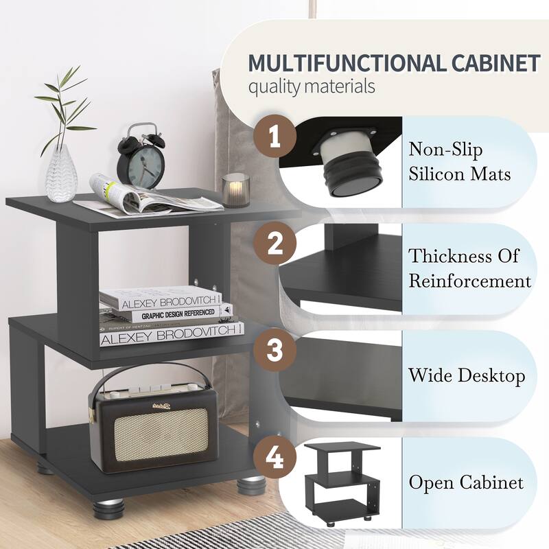 2-Tier Magic Cube Nightstand Hollow Rectangle Design Set of 2