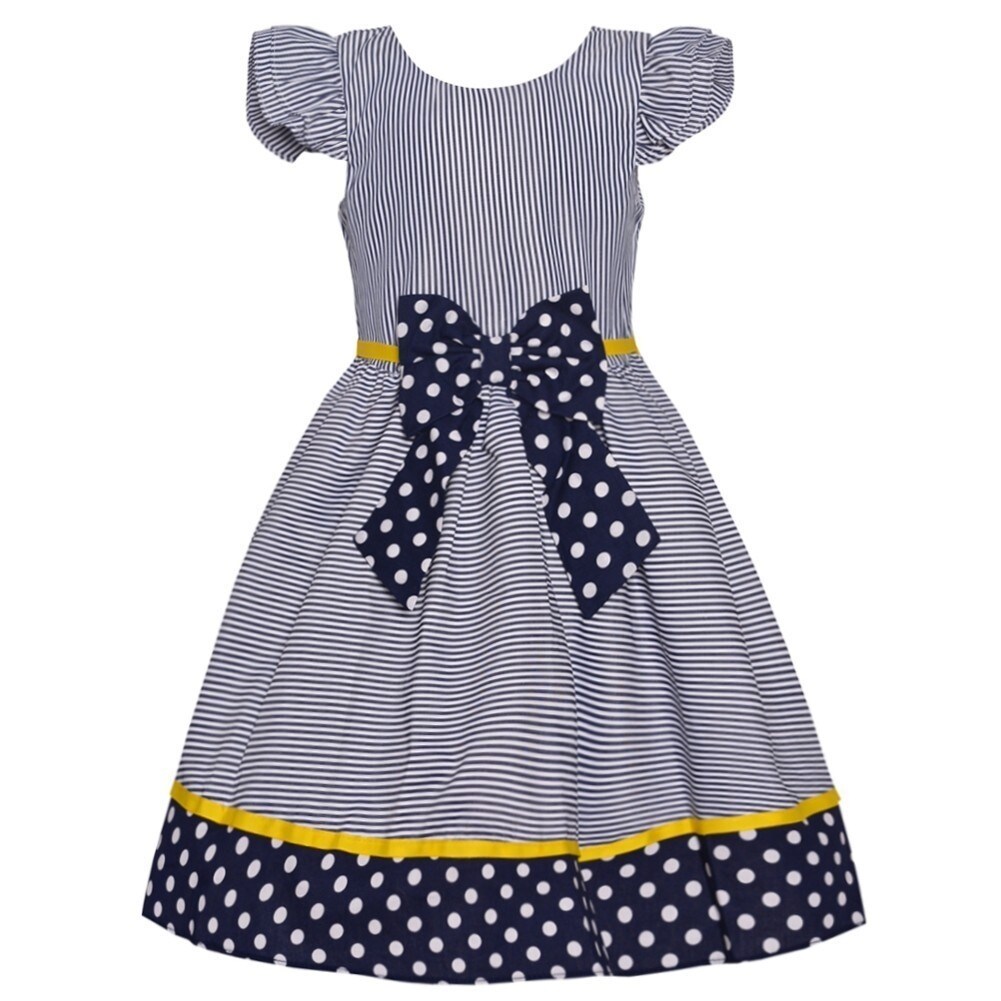 Shop Rare Editions Little Girls Navy Pinstripe Polka Dot Ribbon