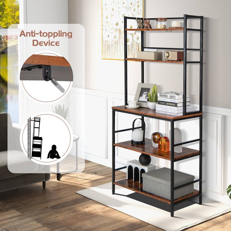 SUGIFT 5-Tier Kitchen Bakers Rack with Hutch and Open Shelves