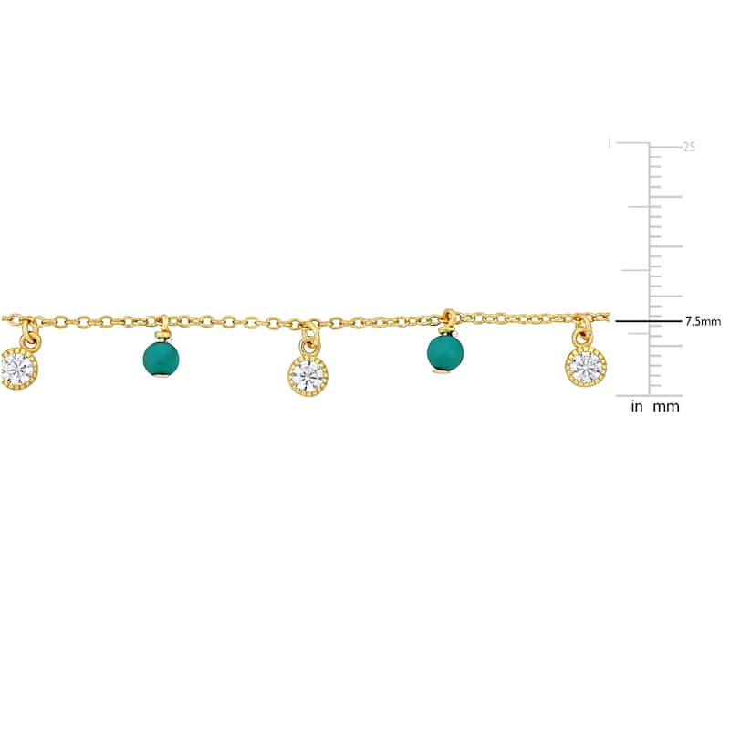 Miadora Cubic Zirconia and Turquoise Beads Station Necklace in Yellow Silver - 18 in x 7.5 mm x 2 mm