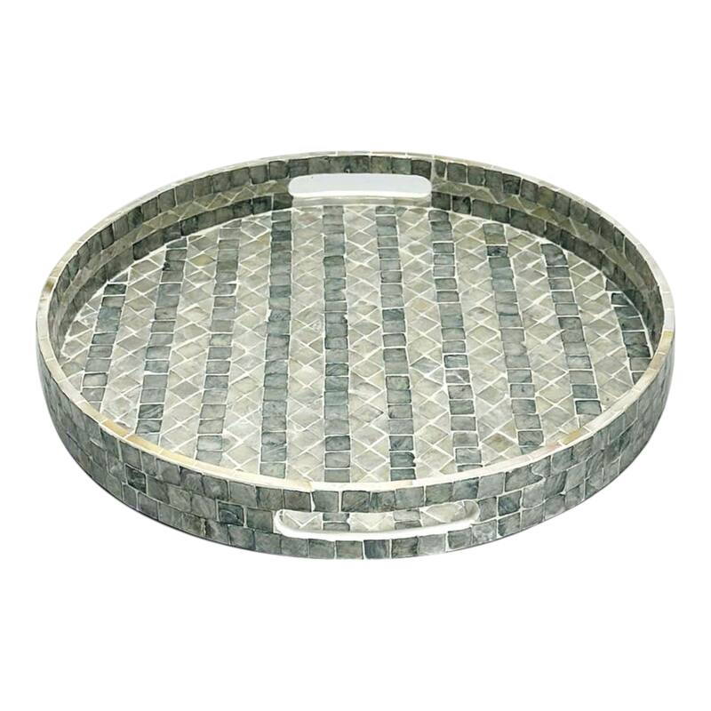 Wood Capiz Decorative Tray Shell Inlay Frame for Stylish Accent Piece - 15.75" x 15.75" x 2" - Blue - 15.75" x 15.75" x 2"