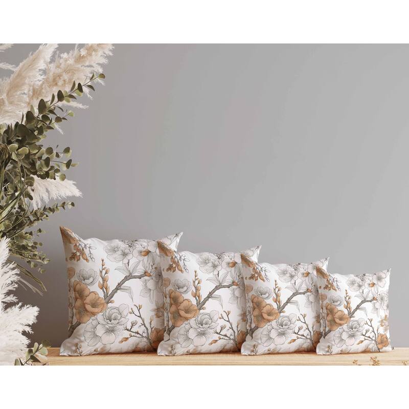 Petal Poetry Indoor/Outdoor Reversible Throw Pillow White and Orange