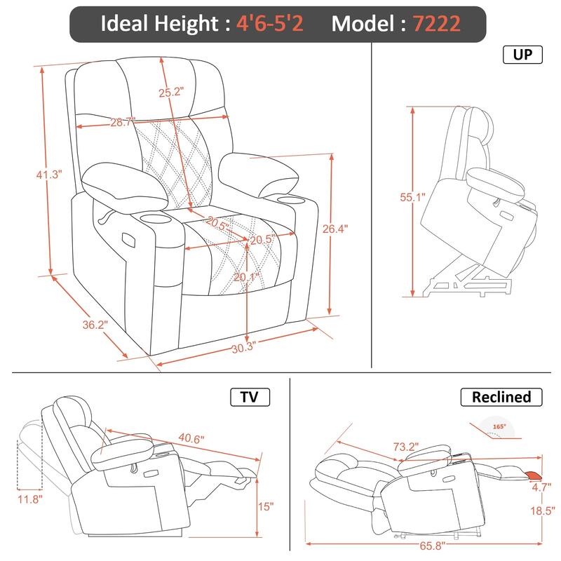 MCombo Small Dual Motor Power Lift Recliner Chair with Massage,Dual Heating, Adjustable Headrest, Fabric 7222