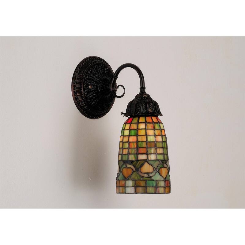 Meyda Tiffany 5" Wide Single Light Wall Sconce with Stained Glass - Mahogany Bronze