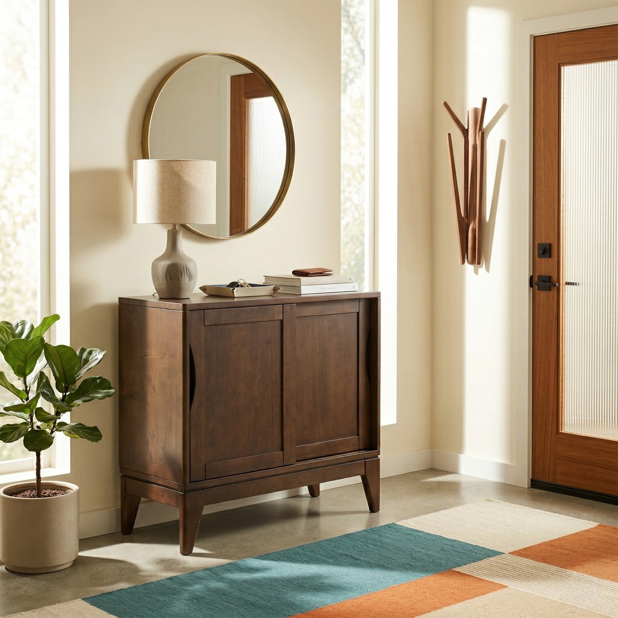 WYNDENHALL Pearson SOLID HARDWOOD 30 inch Wide Mid Century Modern Low Storage Cabinet - 30"w x 14"d x 31"h