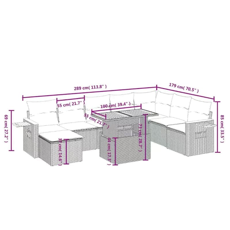 vidaXL Patio Sofa Set with Cushions Outdoor Furniture 9/10 Piece Poly Rattan