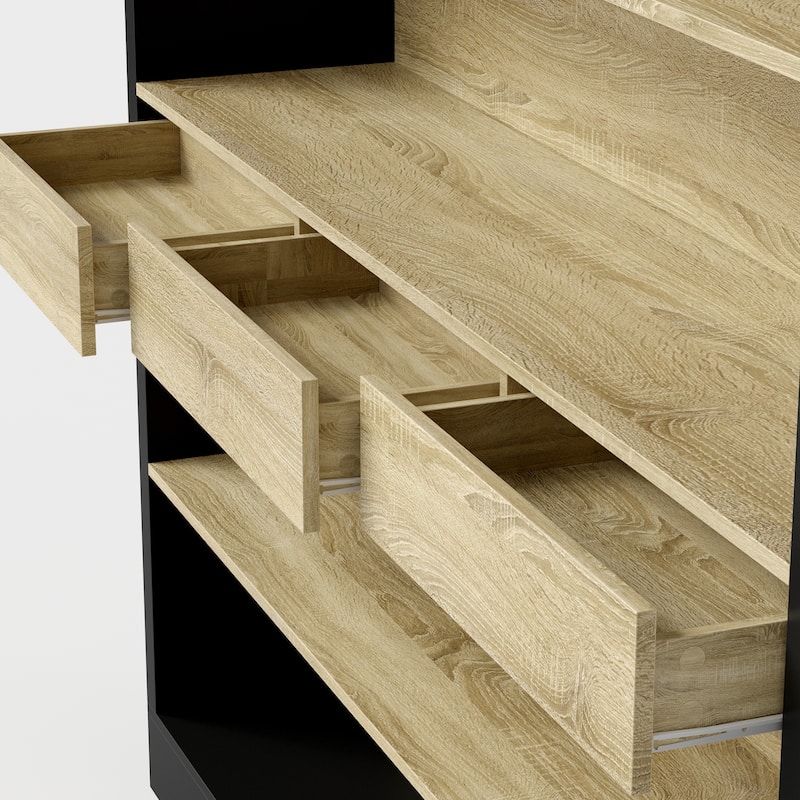 65" Tall Bookshelf with Drawers, Extra-Wide Storage Shelf Unit, Adjustable Wood Bookcase, Modern Display Cabinet