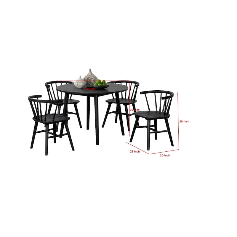 Yely 5pc Dining Table with 4 Windsor Chairs Set, Black Rubberwood