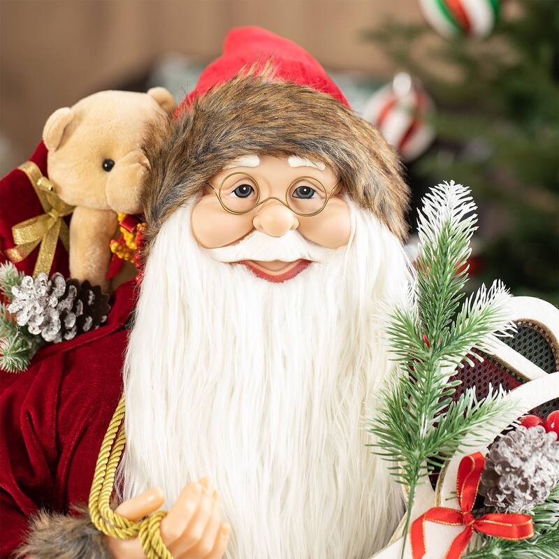 Glitzhome 35"H Oversize Faux Fur Christmas Santa Figurines