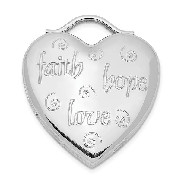 Sterling Silver Rhodium Plated Brush And Polish Faith Hope Love Heart Locket With 18 Inch Cable Chain By Versil Overstock 31764201