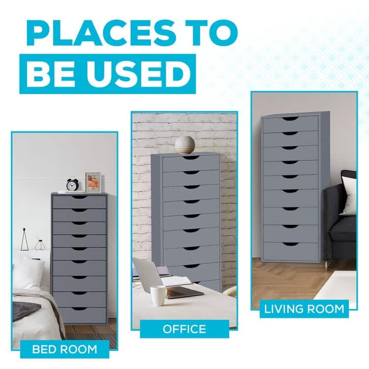 Narrow Wooden 9-Drawer Cabinet with Smooth-Glide Drawers, Top Storage Shelf, and Space-Saving Design