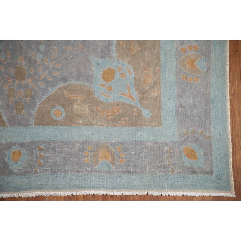 Hand Knotted Oriental 100% Wool Carpet Traditional Floral Greys & Charcoal Tabriz Area Rug - 9' 5'' X 6' 4''