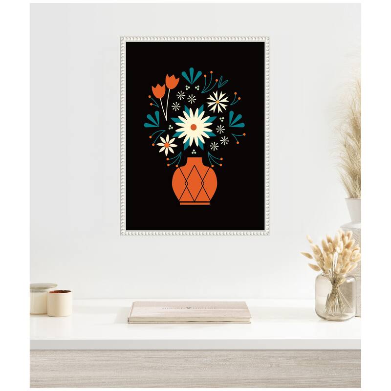 Kate and Laurel Sylvie Floral Red Vase Framed Canvas by Amber Leaders