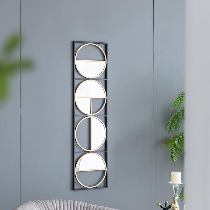 Metal Beaded Black Wall Mirror with Contemporary Design Styling - Golden Black
