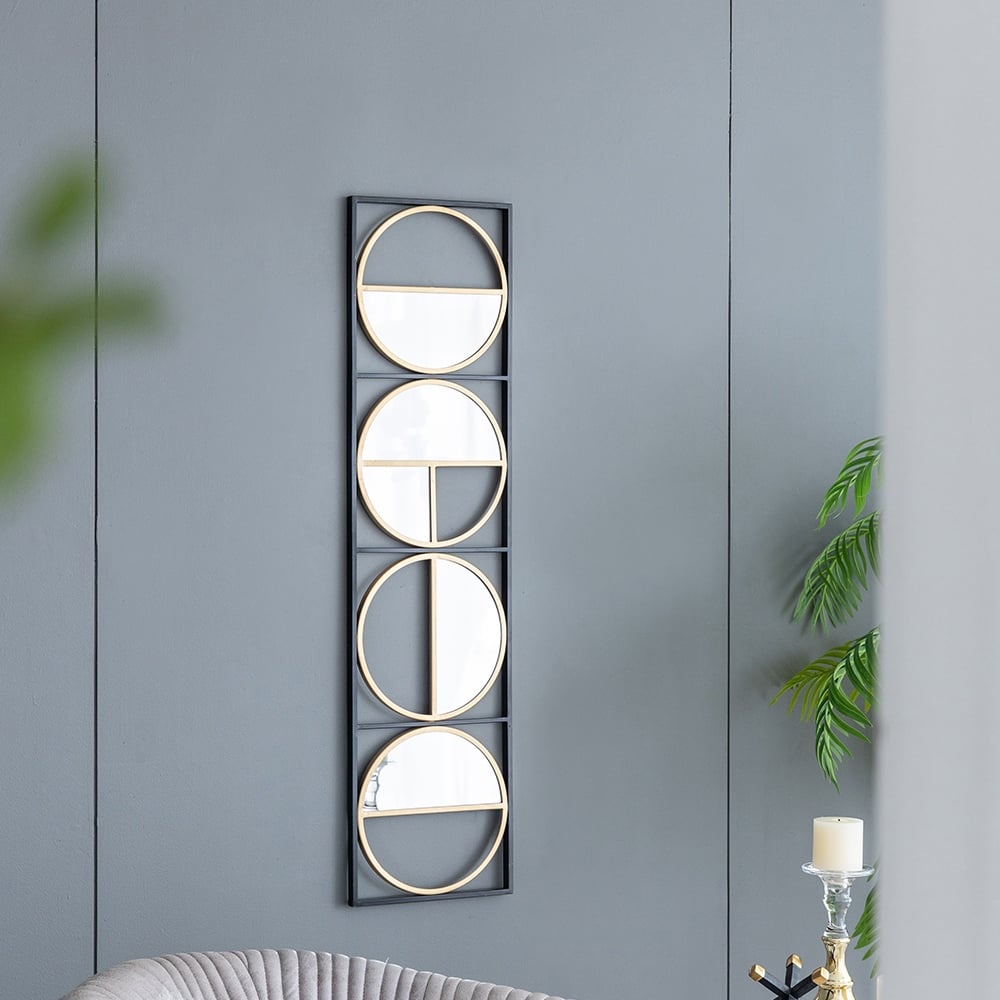 Metal Beaded Black Wall Mirror with Contemporary Design Styling