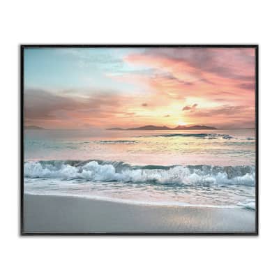 Stupell Morning Sunrise Beach Landscape Distant Mountains Rolling Tide Framed Wall Art