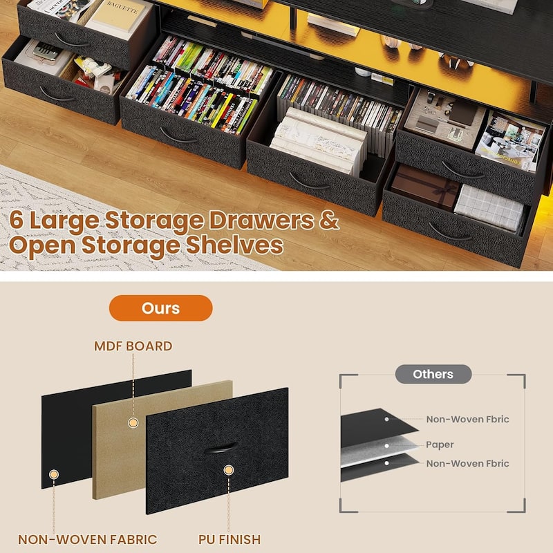 TV Stand 65 70 Inches TV LED Lights Power Outlets Storage Drawers