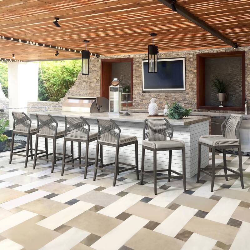 Modern Aluminum Counter Height Bar Stools, Upholstered Counter Stools with Back - 27.5"H
