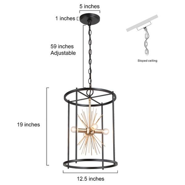 Tinky Modern Sputnik Drum Chandelier 4-light Black Gold Lantern Pendant Lights - D12.5" x H19"
