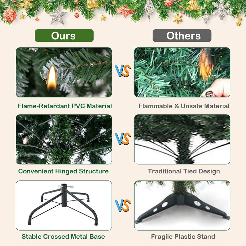 Gymax 6 FT Pre-Lit Artificial Christmas Tree Hinged Xmas Tree w/ 350