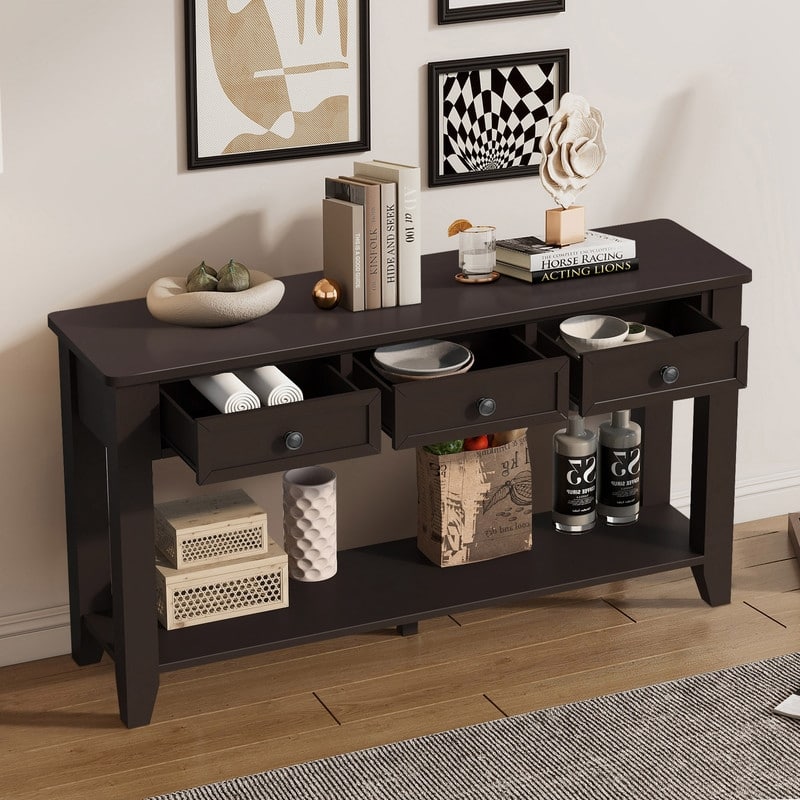 Modern Entryway Console Table with Three Drawers Sturdy Poplar Legs