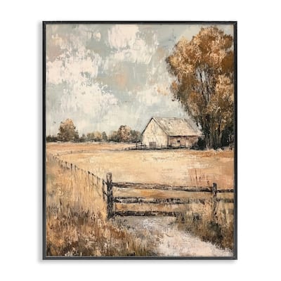 Stupell Fenced In Farm View Framed Giclee Art Design By Petal Prints Design