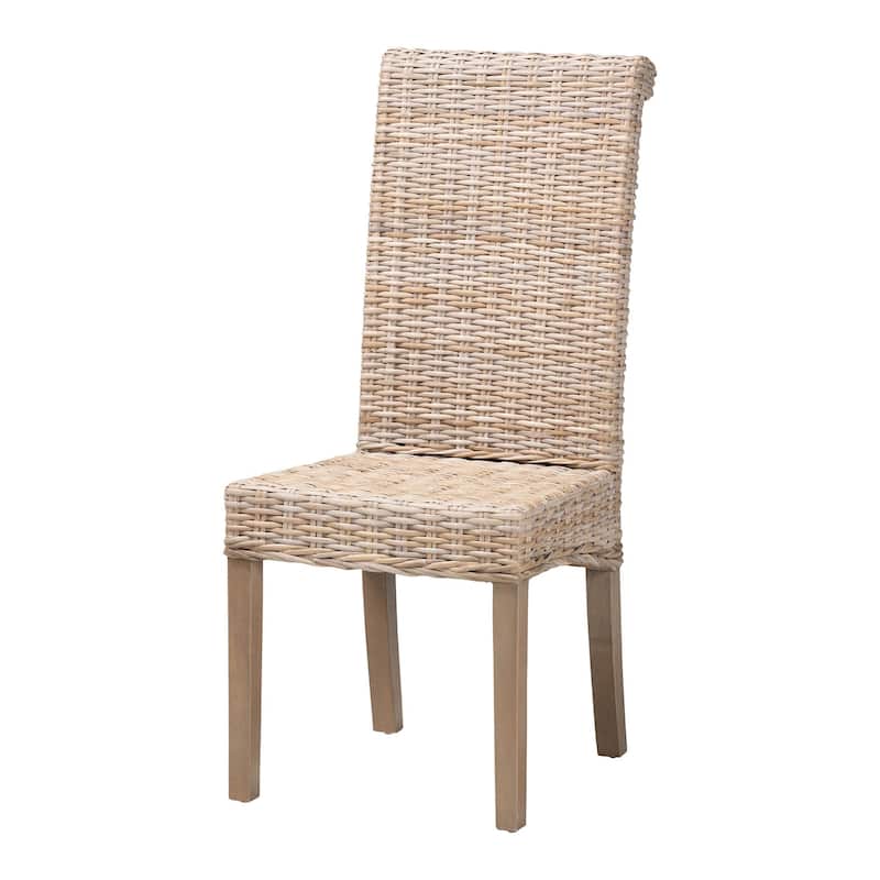 bali & pari Santiago Bohemian Grey Natural Kubu Rattan and Mango Wood Dining Chair - Grey